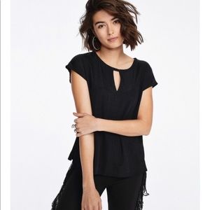 Castro Black Textured Top with Front Slit Keyhole